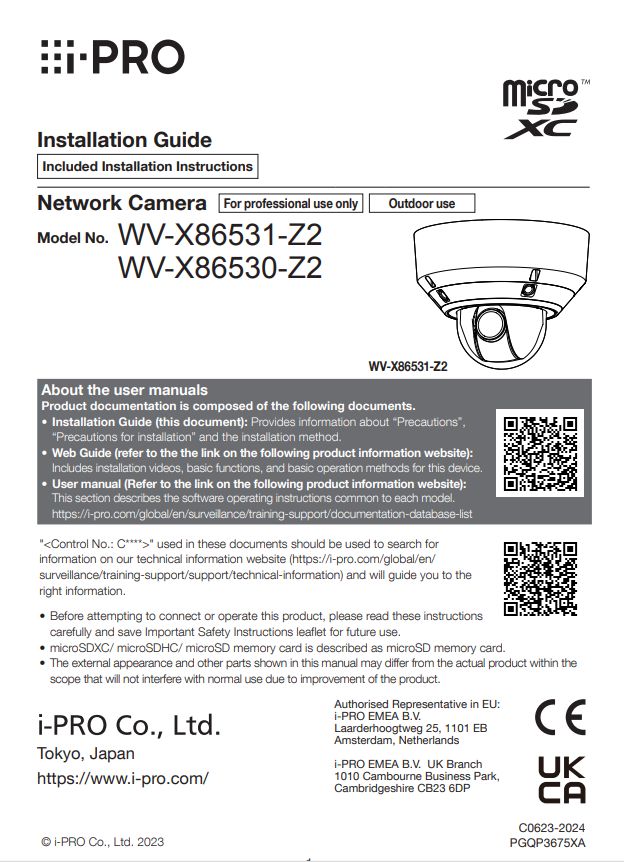 WV-X86530-Z2 etc. Installation Guide (English)