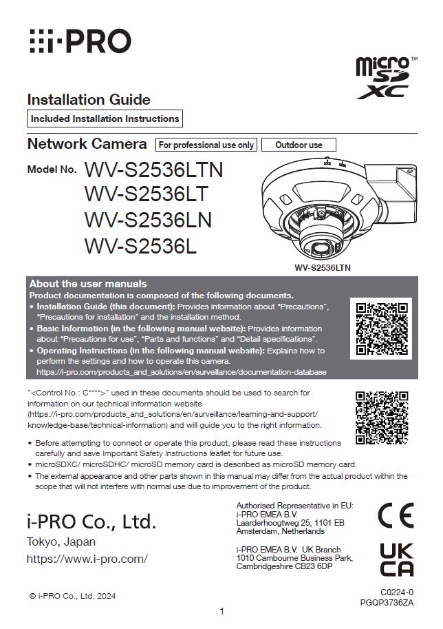 WV-S2536LA etc. Installation Guide (English)