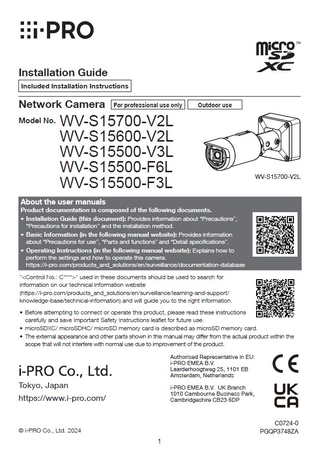 WV-S15500-V3LN etc. Installation Guide and Procedure (English)