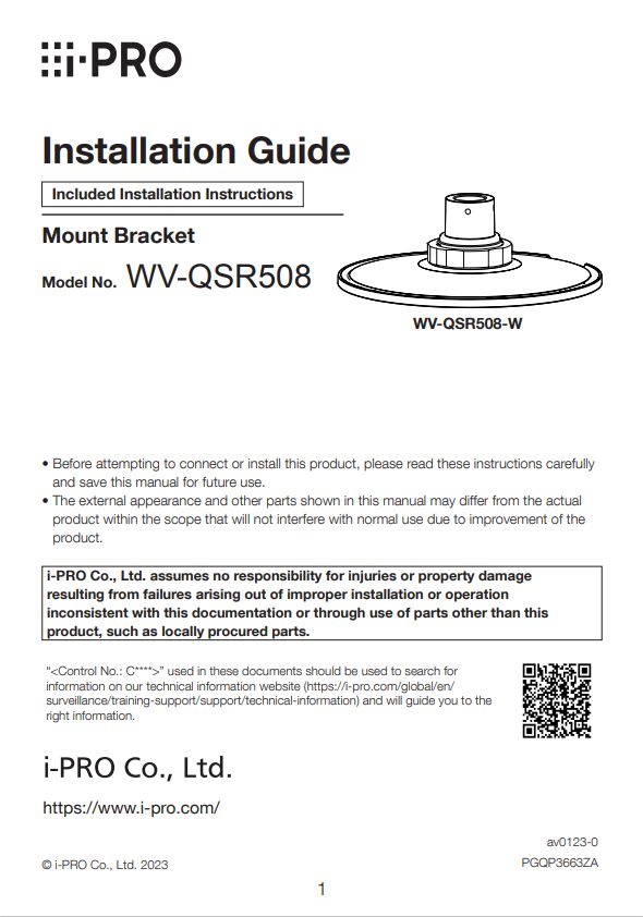 WV-QSR508-W etc. Installation Guide (English)