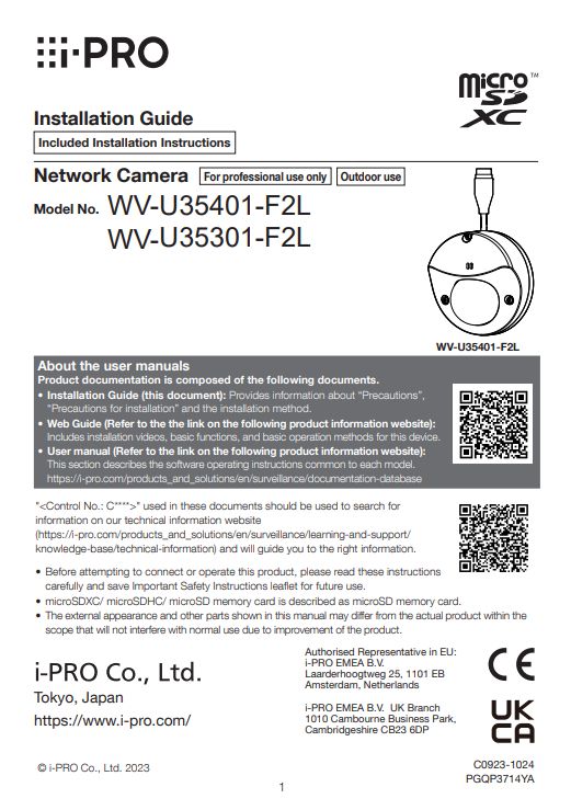 WV-U35401-F2L etc. Installation Guide