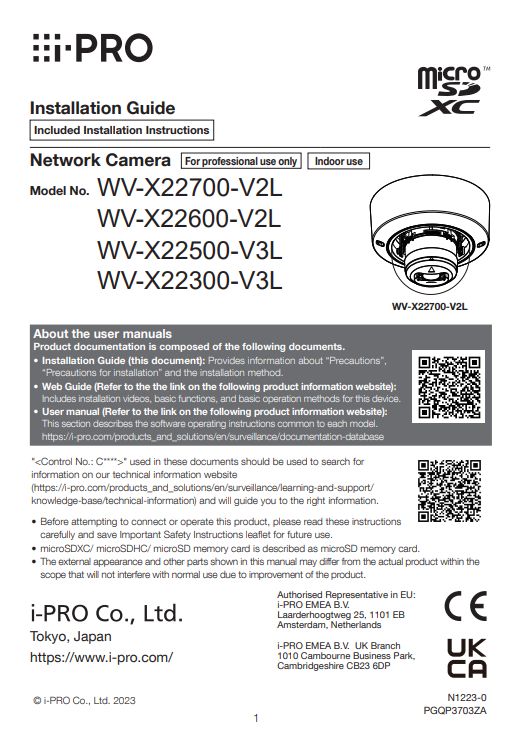 WV-X22700-V2L etc. Installation Guide