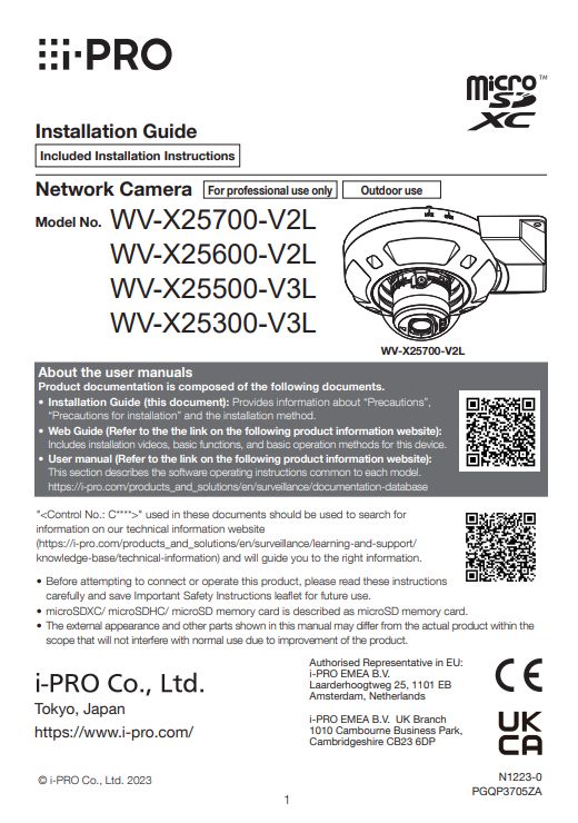 WV-X25700-V2LN etc. Installation Guide