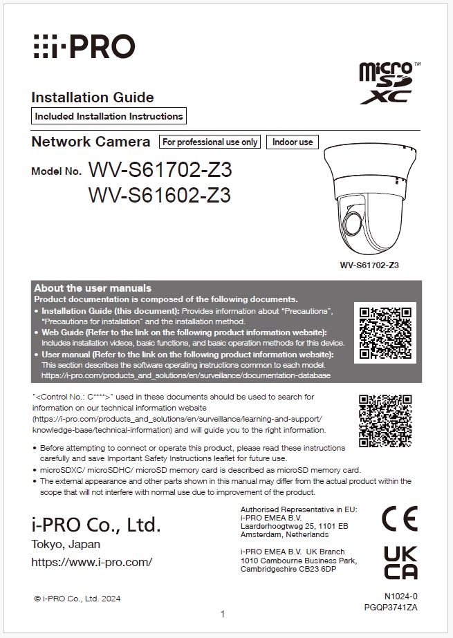 WV-S61702-Z3 etc. Installation Guide